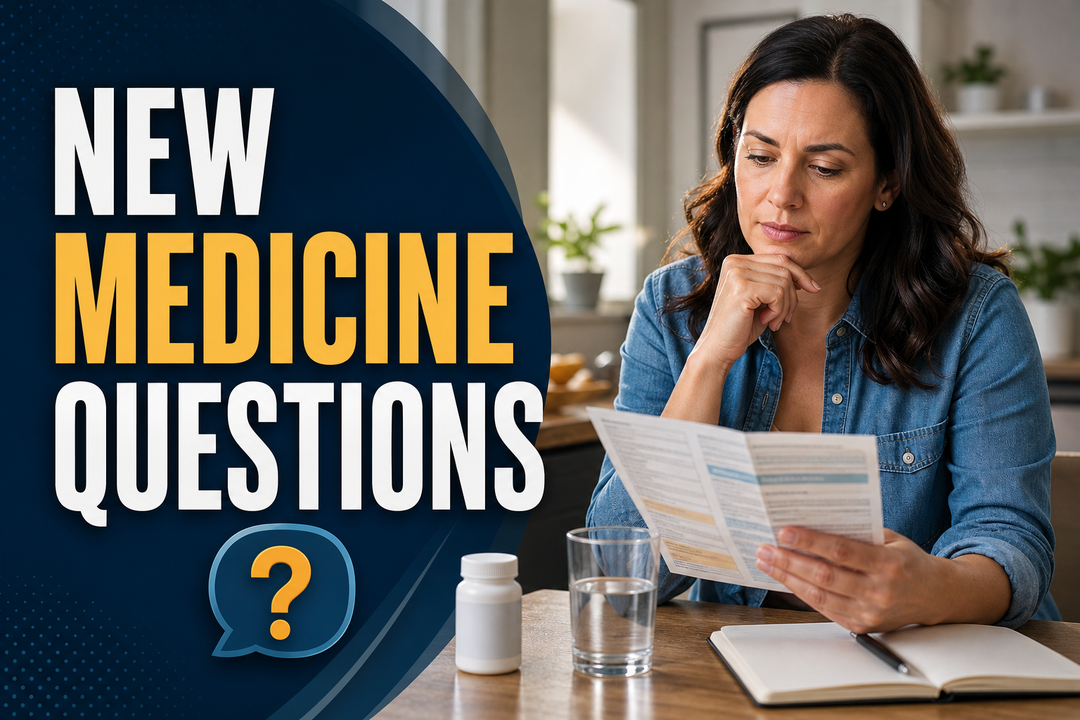 A Texas patient holds a prescription bottle with the thumbnail headline words New Medicine Questions.